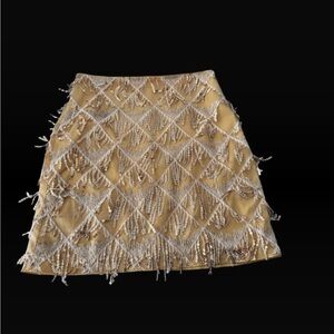 SHEIN Gold and Cream Fringe Mini Skirt
